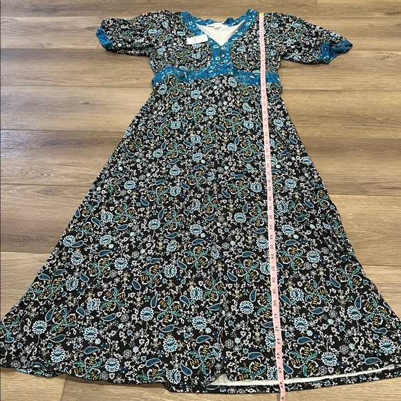 NWT LOFT Boho Patterned Dress w/ Puff Sleeves Cottagecore Size Small Paisley - Picture 4 of 14